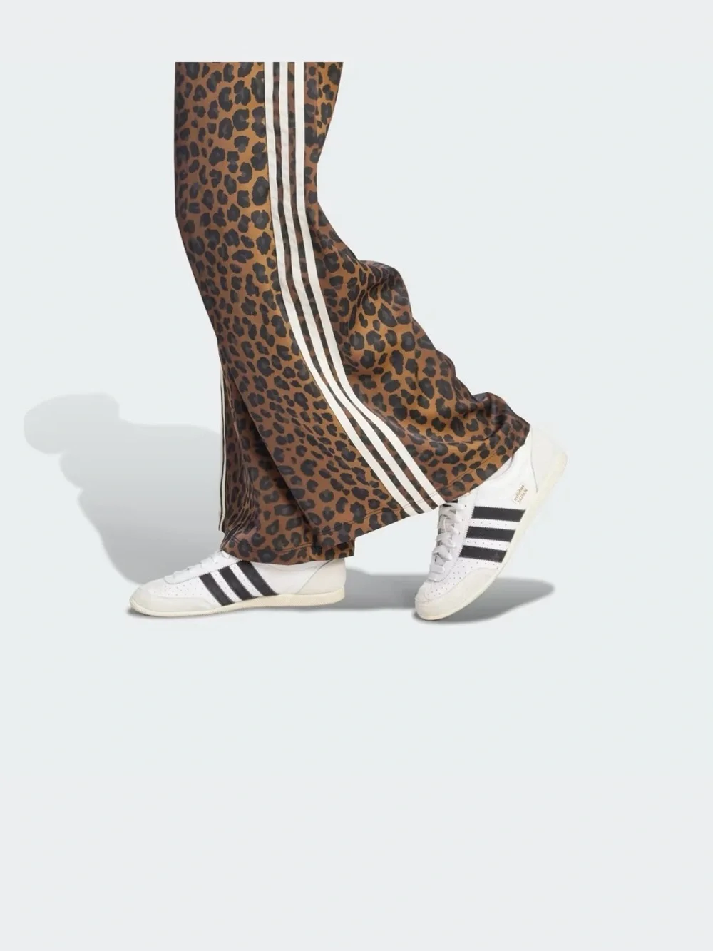 adidas Originals Women's Leopard Print Wide-Leg Satin Pants with White Stripes - Picture 6 of 6